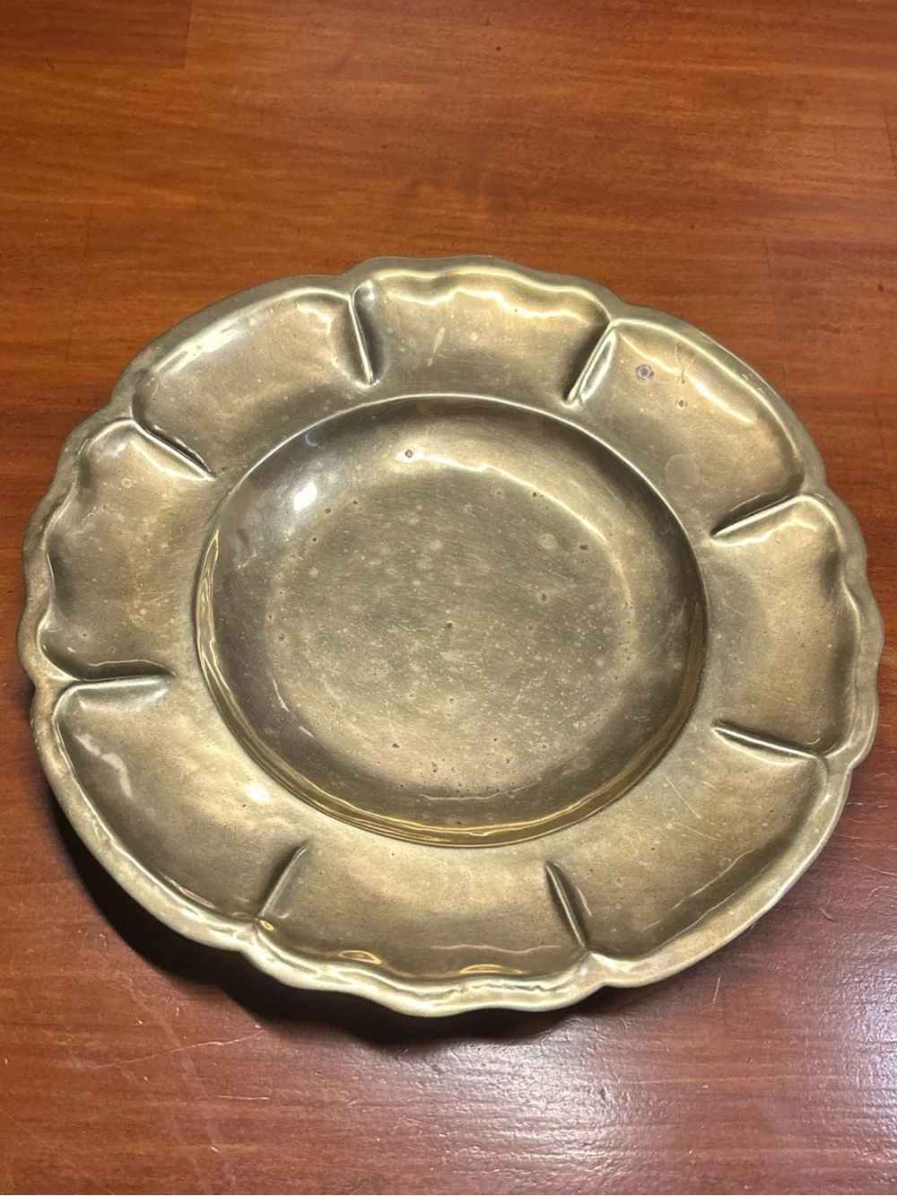 Vintage Brass Scalloped Edge 7.5” Dish Made In Mexico Pure Brass